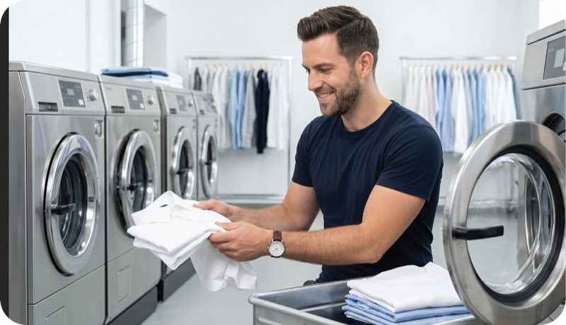 Laundry being washed and folded at the facility